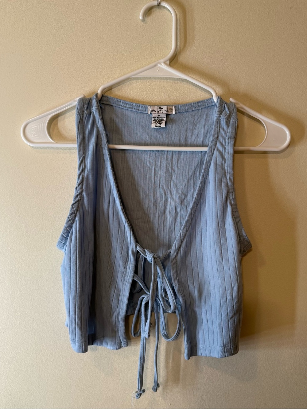 Light Blue Ribbed Tie-Front Tank Top by Free People